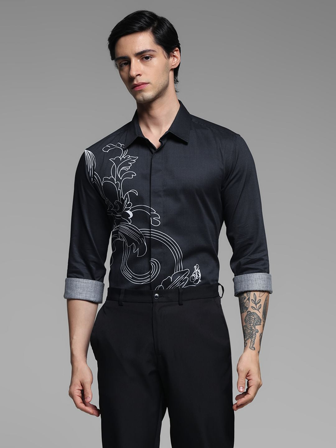 Black Abstract Print Cotton Shirt