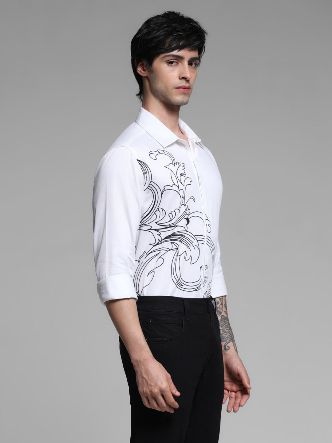 White Printed Full Sleeves Shirt