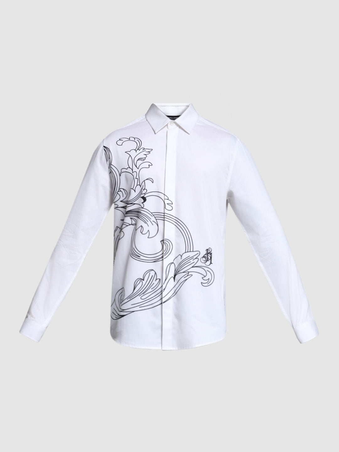 White Printed Full Sleeves Shirt