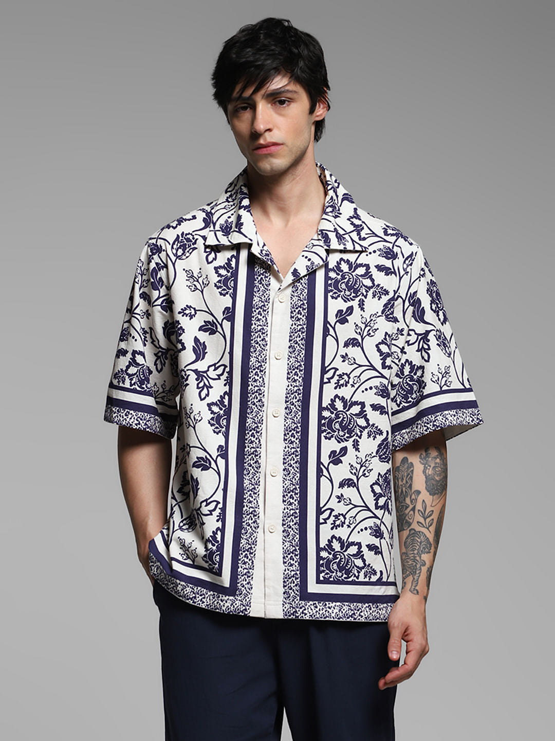 Blue Floral Oversized Shirt