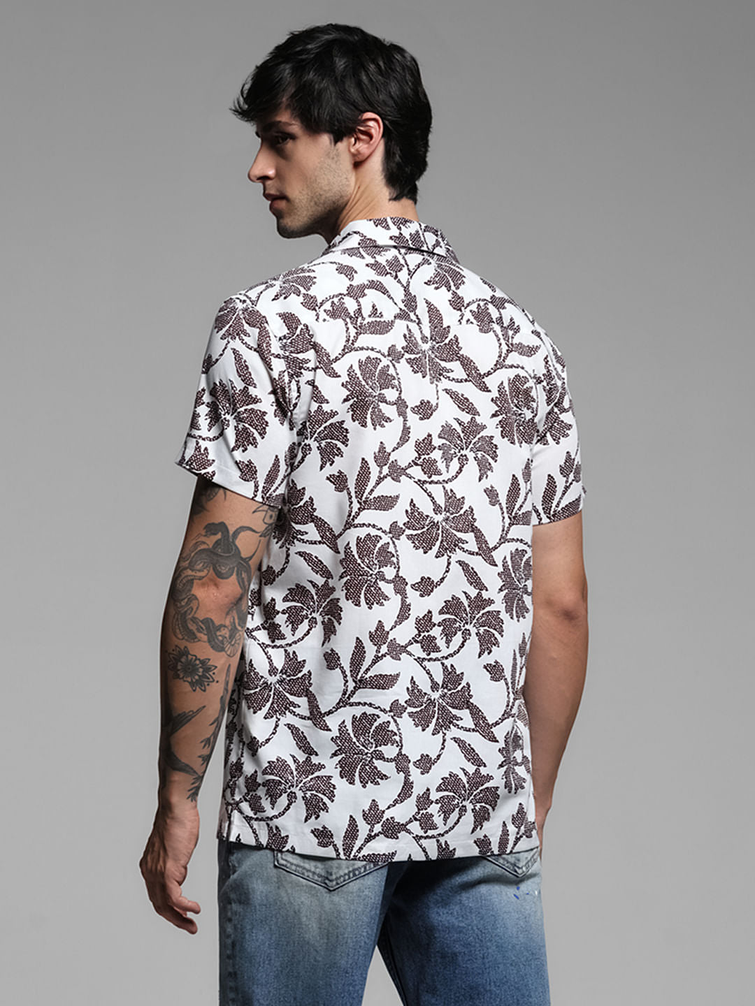 White Printed Short Sleeves Shirt