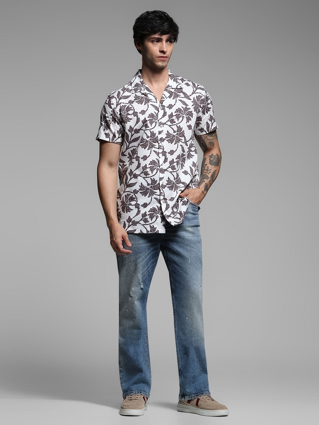 White Printed Short Sleeves Shirt