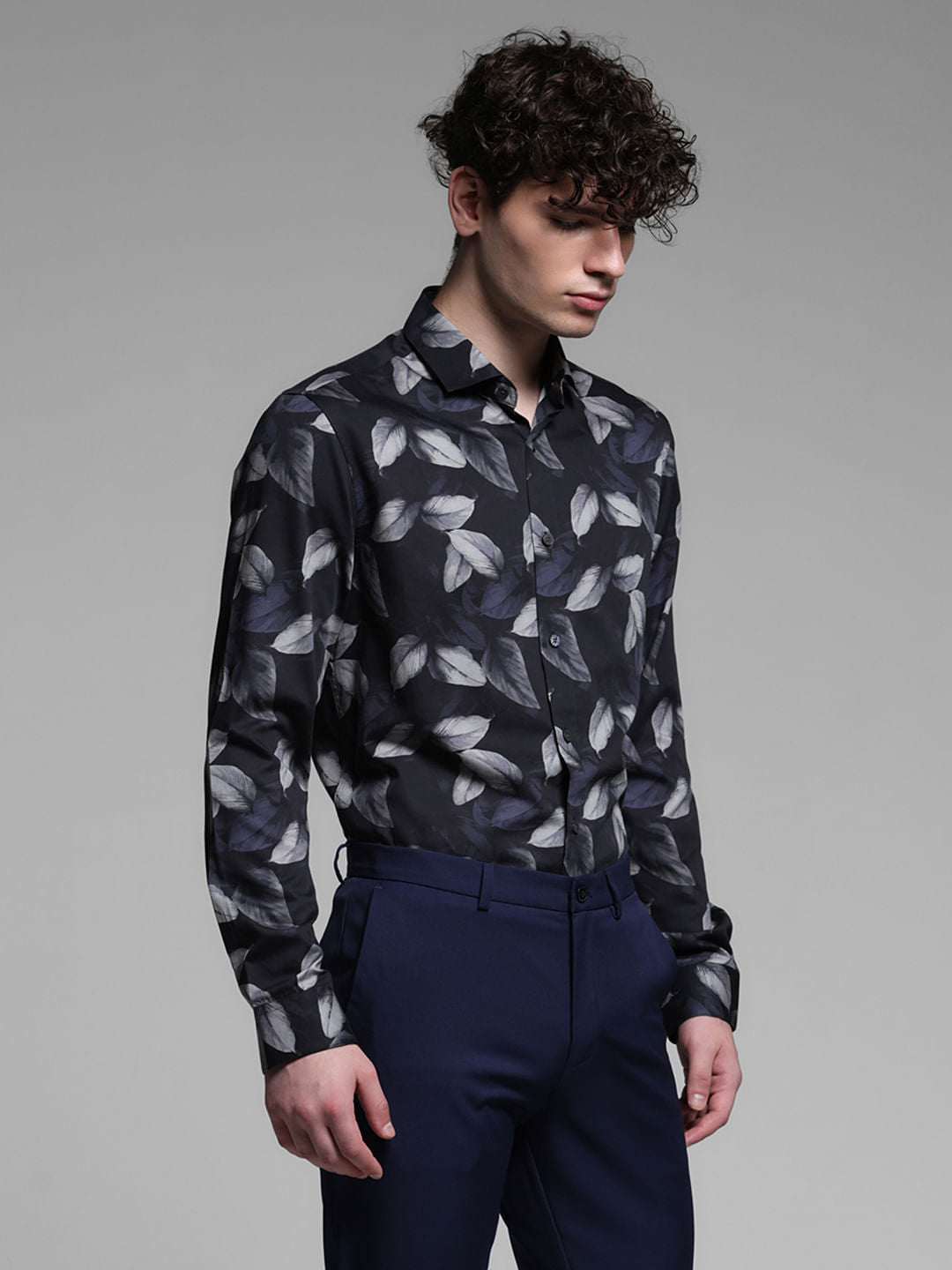 Grey Floral Full Sleeves Shirt