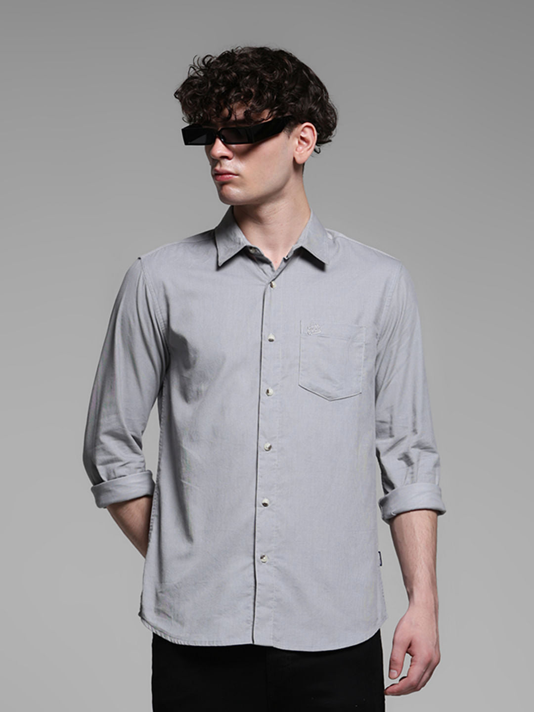 Grey Cotton Full Sleeves Shirt - S
