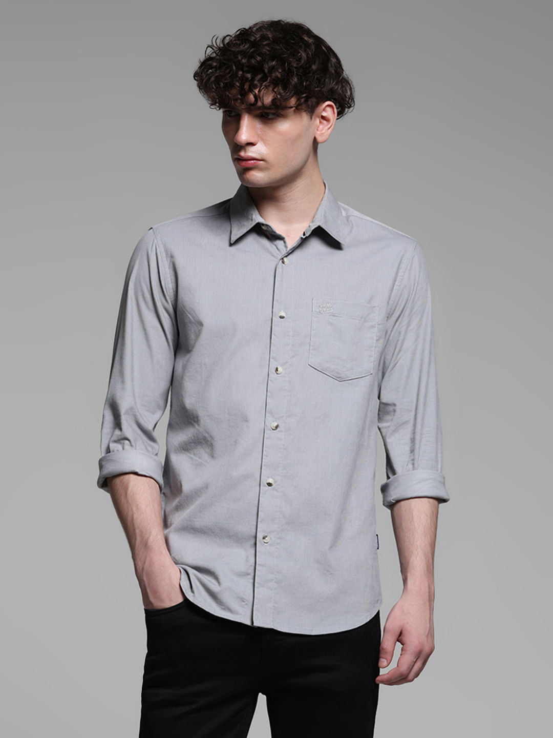 Grey Cotton Full Sleeves Shirt