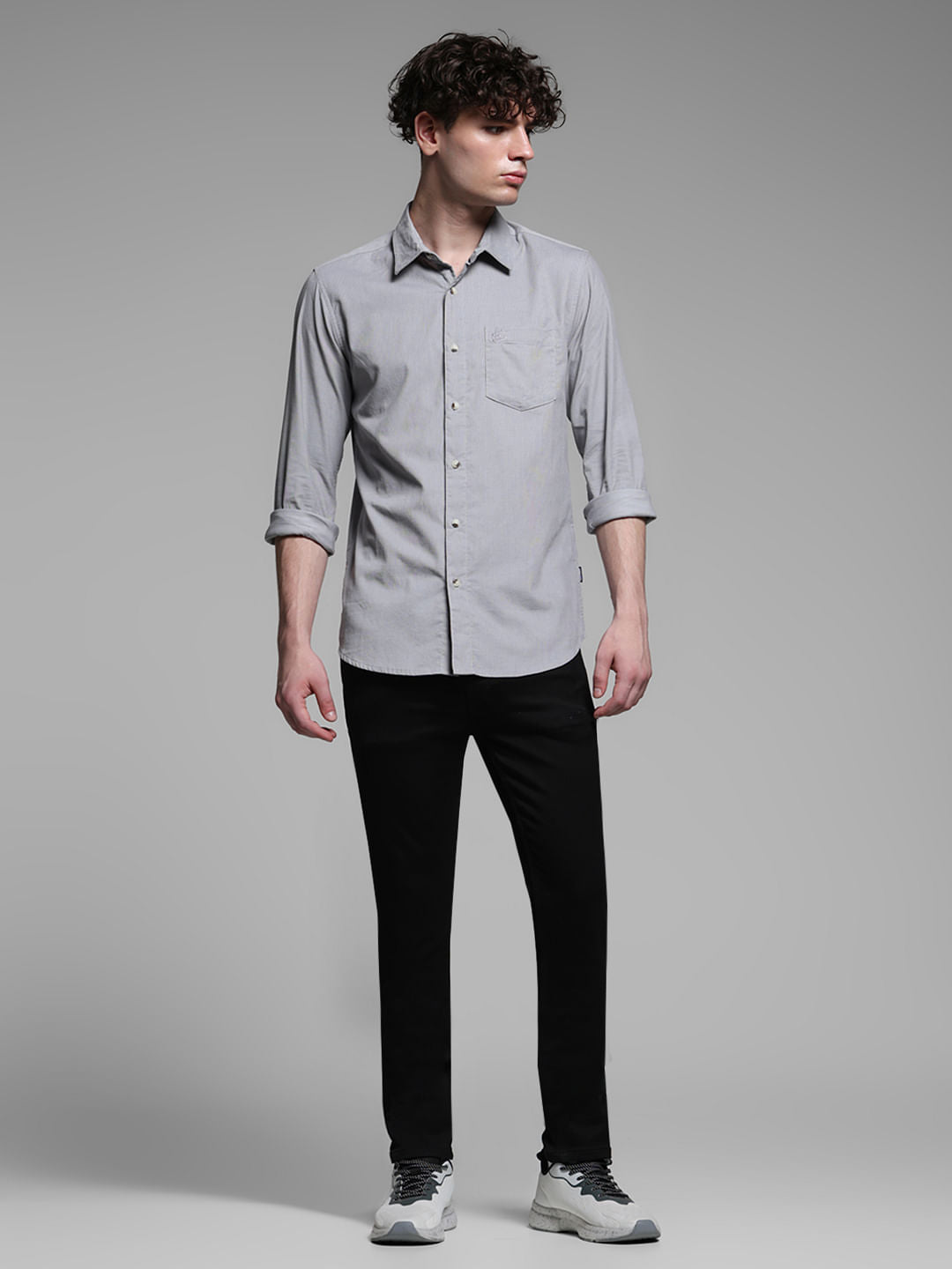 Grey Cotton Full Sleeves Shirt