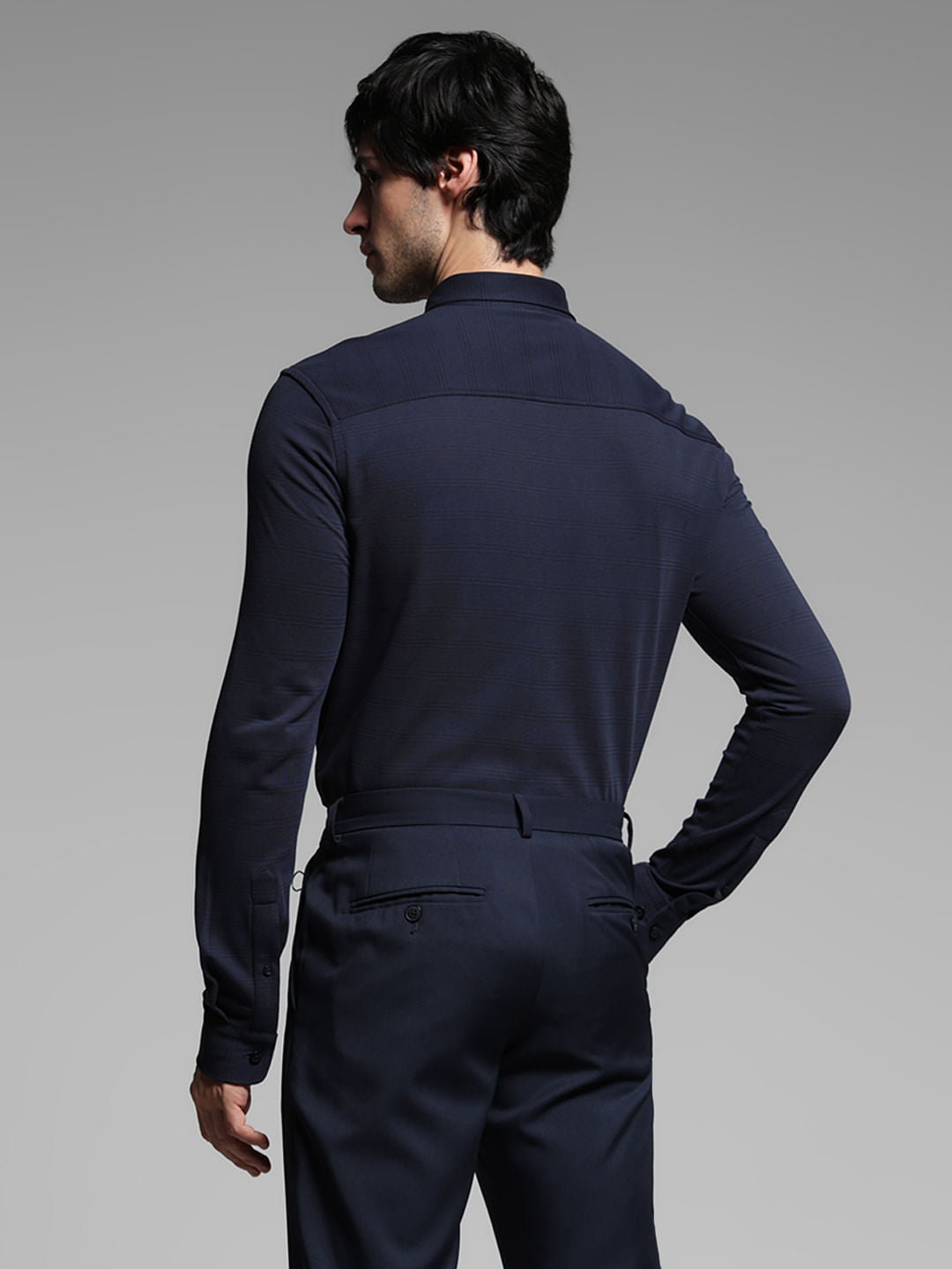 Blue Knitted Dobby Cotton Shirt