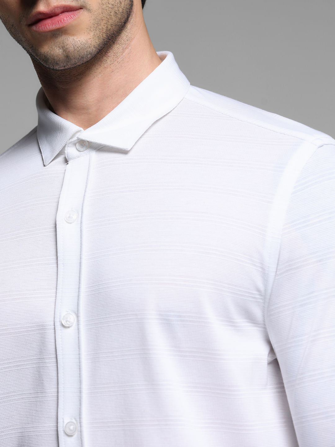 White Knitted Dobby Cotton Shirt