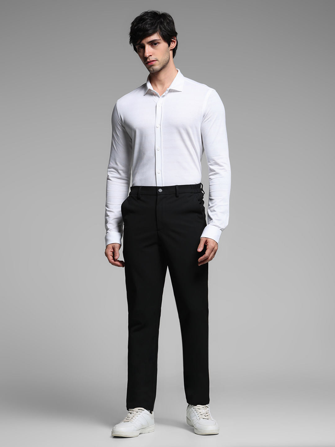 White Knitted Dobby Cotton Shirt