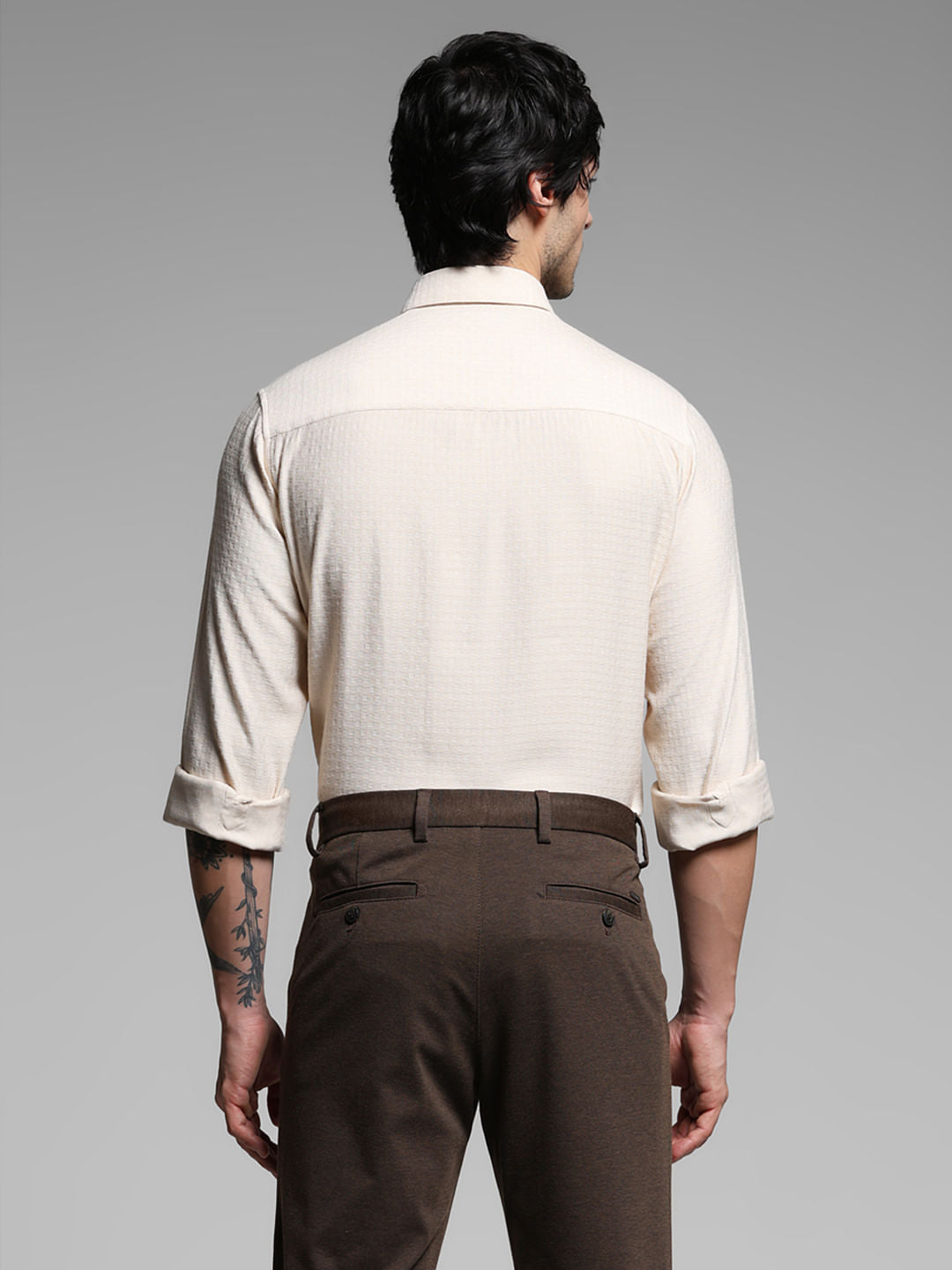 Beige Printed Dobby Viscose Shirt