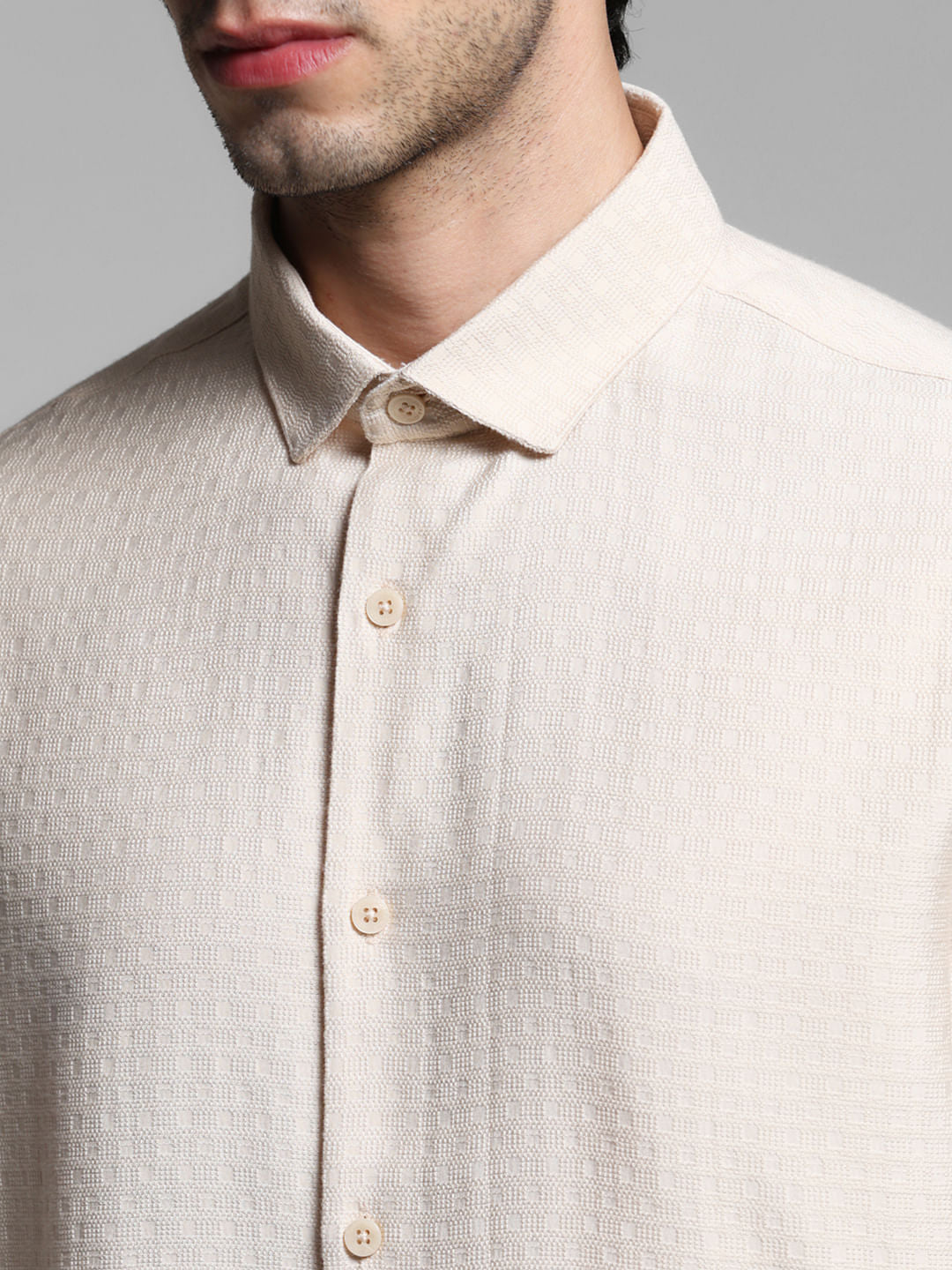 Beige Printed Dobby Viscose Shirt