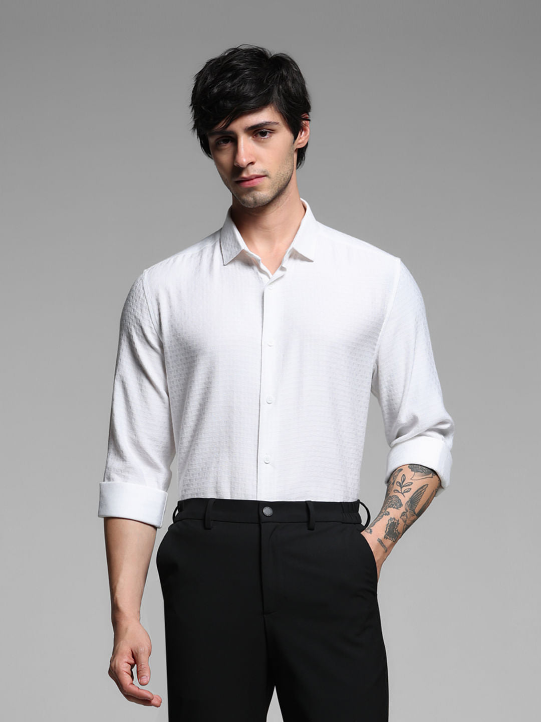 White Printed Dobby Viscose Shirt