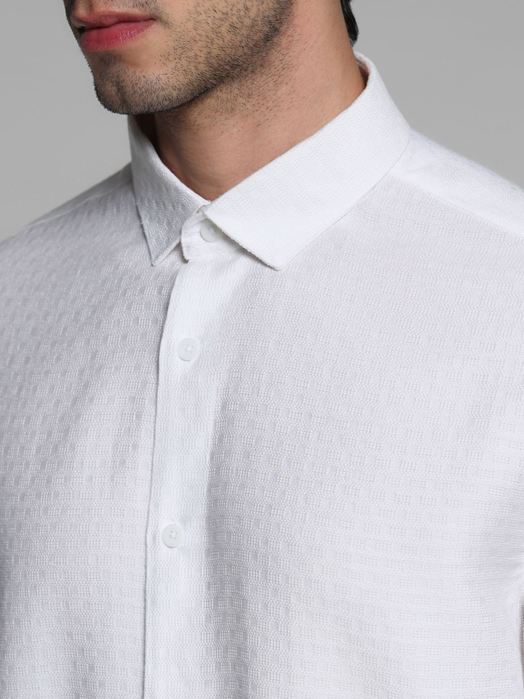 White Printed Dobby Viscose Shirt