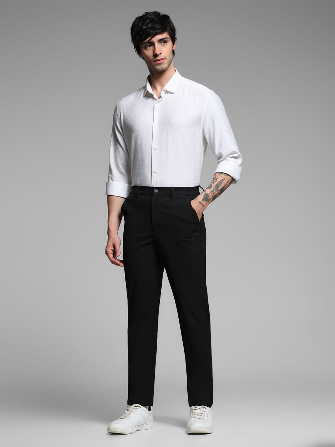 White Printed Dobby Viscose Shirt