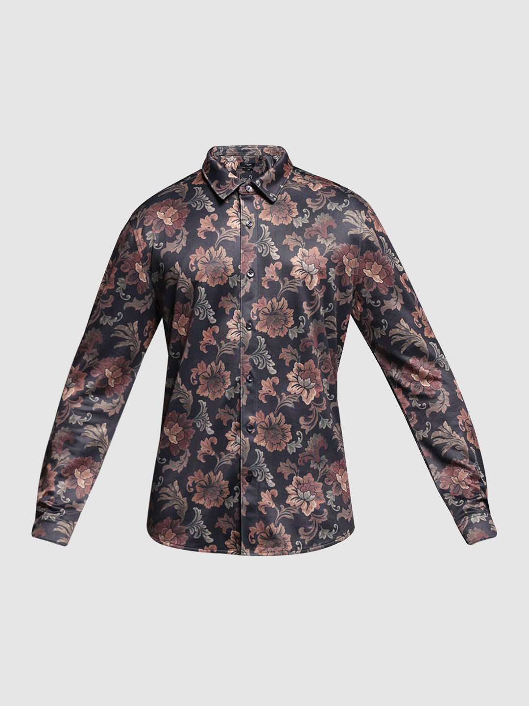 Brown Floral Print Knitted Shirt
