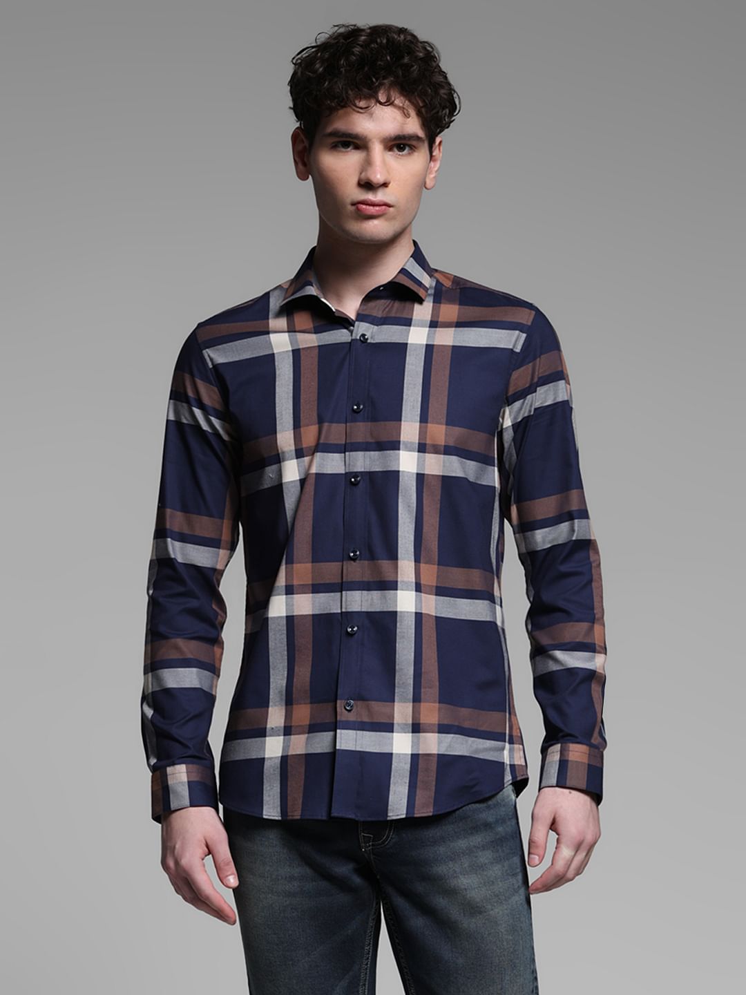 BLUE DOBBY CHECK SHIRT