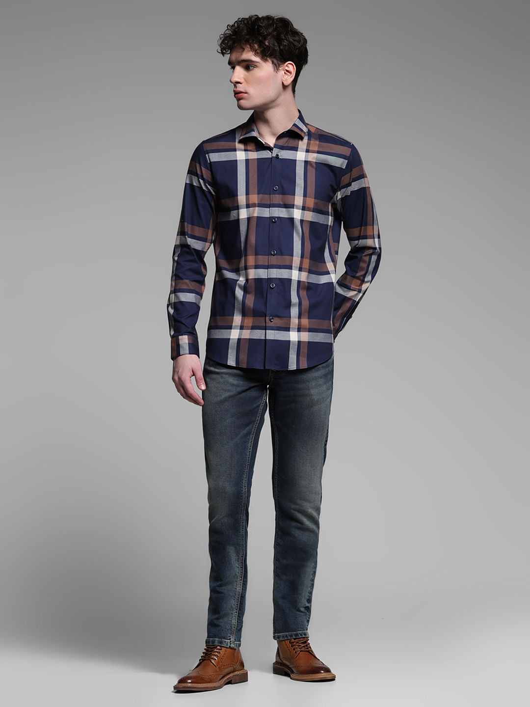 BLUE DOBBY CHECK SHIRT