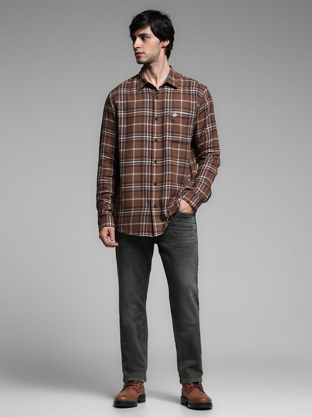 Brown Check Cotton Shirt