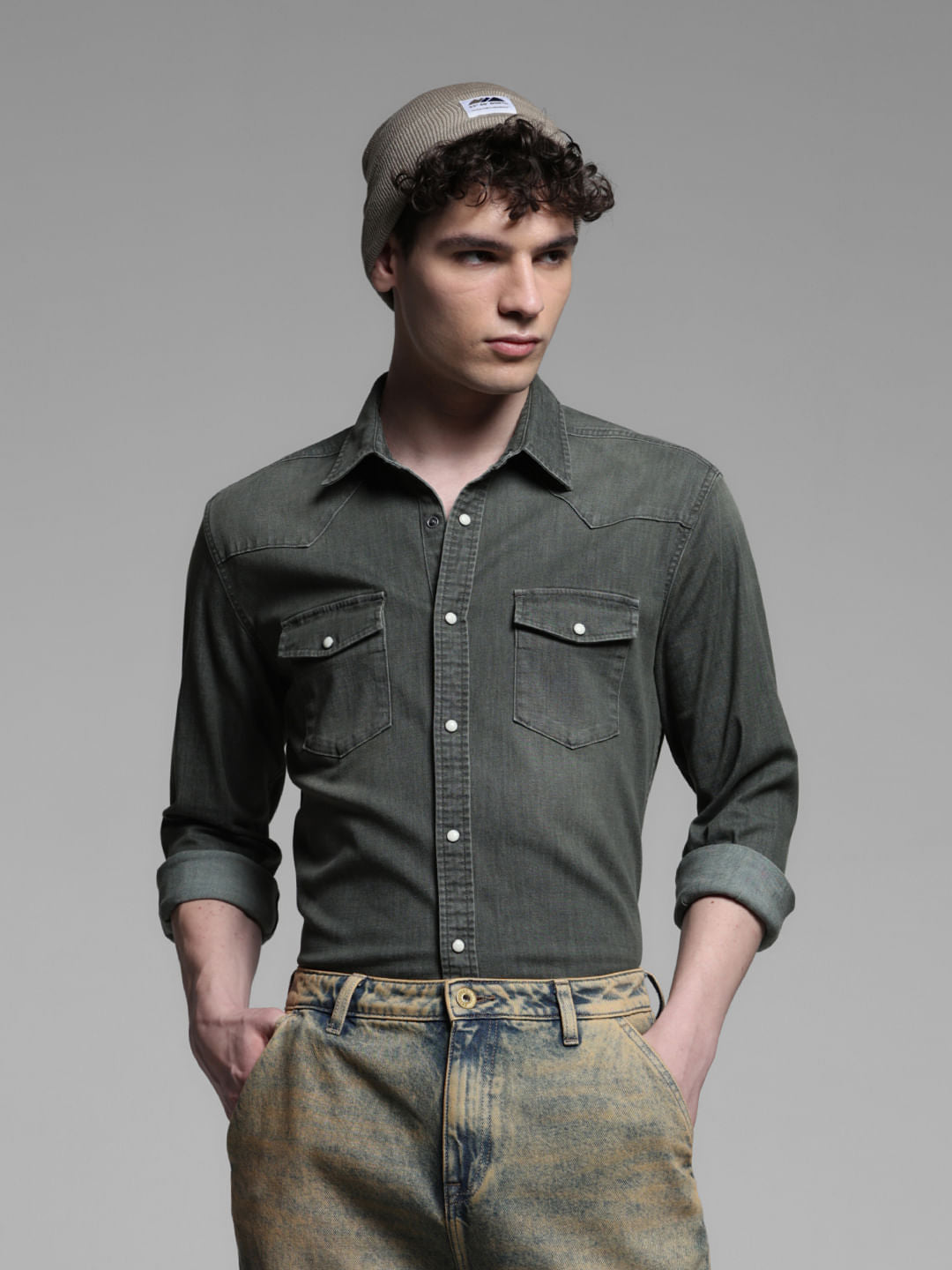 GREEN FADED FULL SLEEVES SHIRT - S