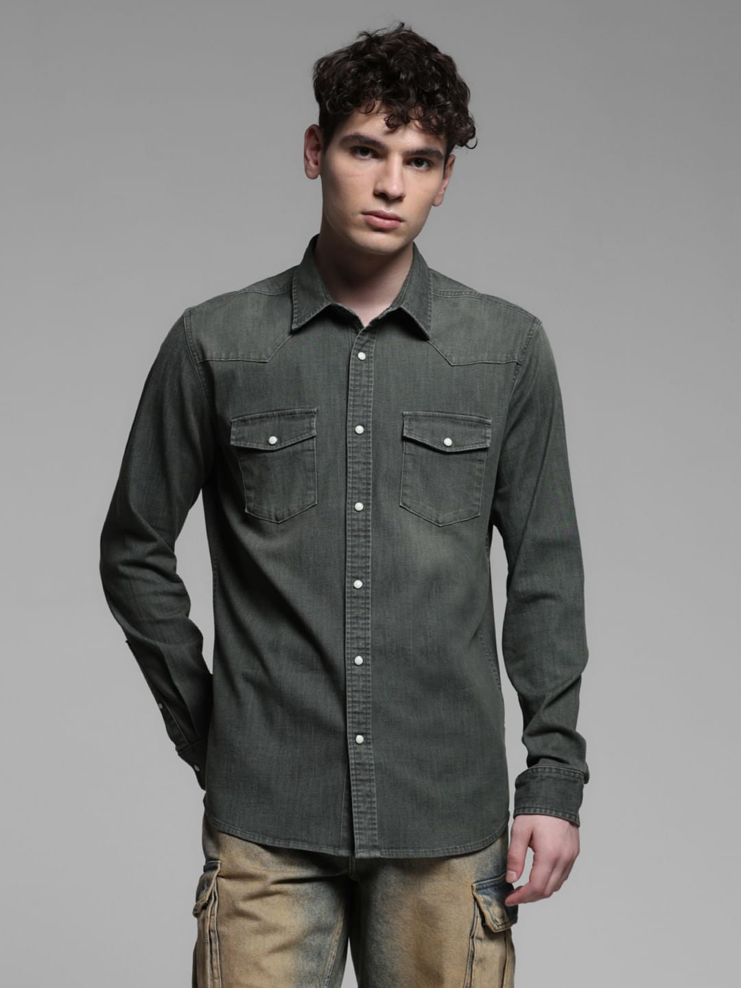 GREEN FADED FULL SLEEVES SHIRT