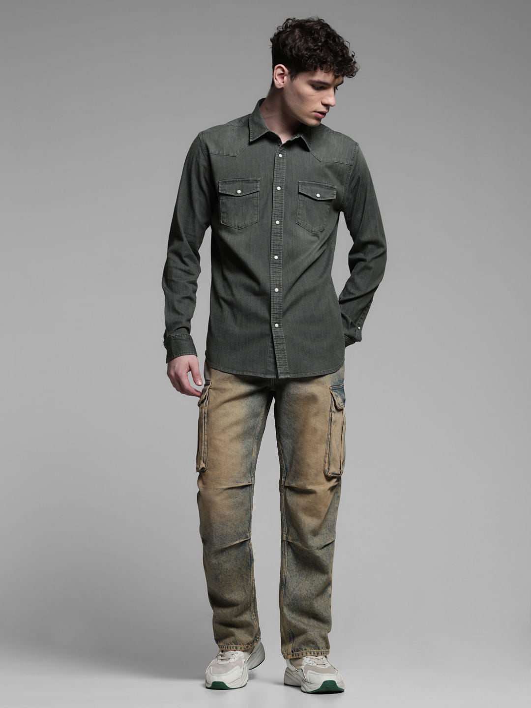 GREEN FADED FULL SLEEVES SHIRT