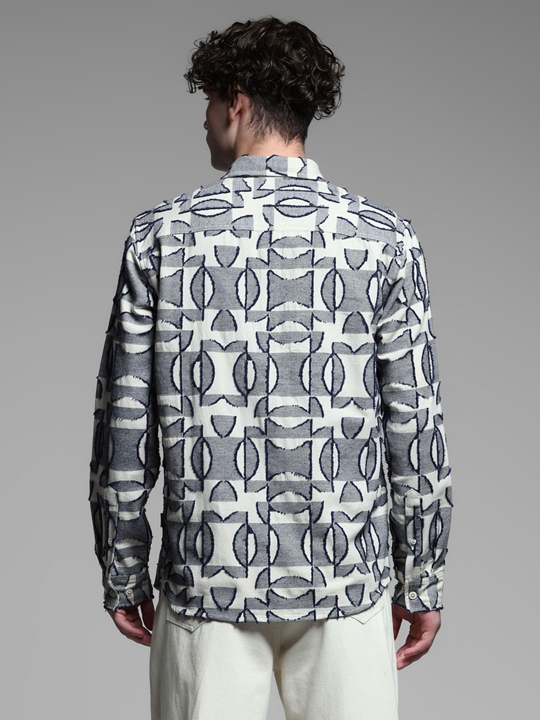 Grey Jacquard Printed Cotton Shirt