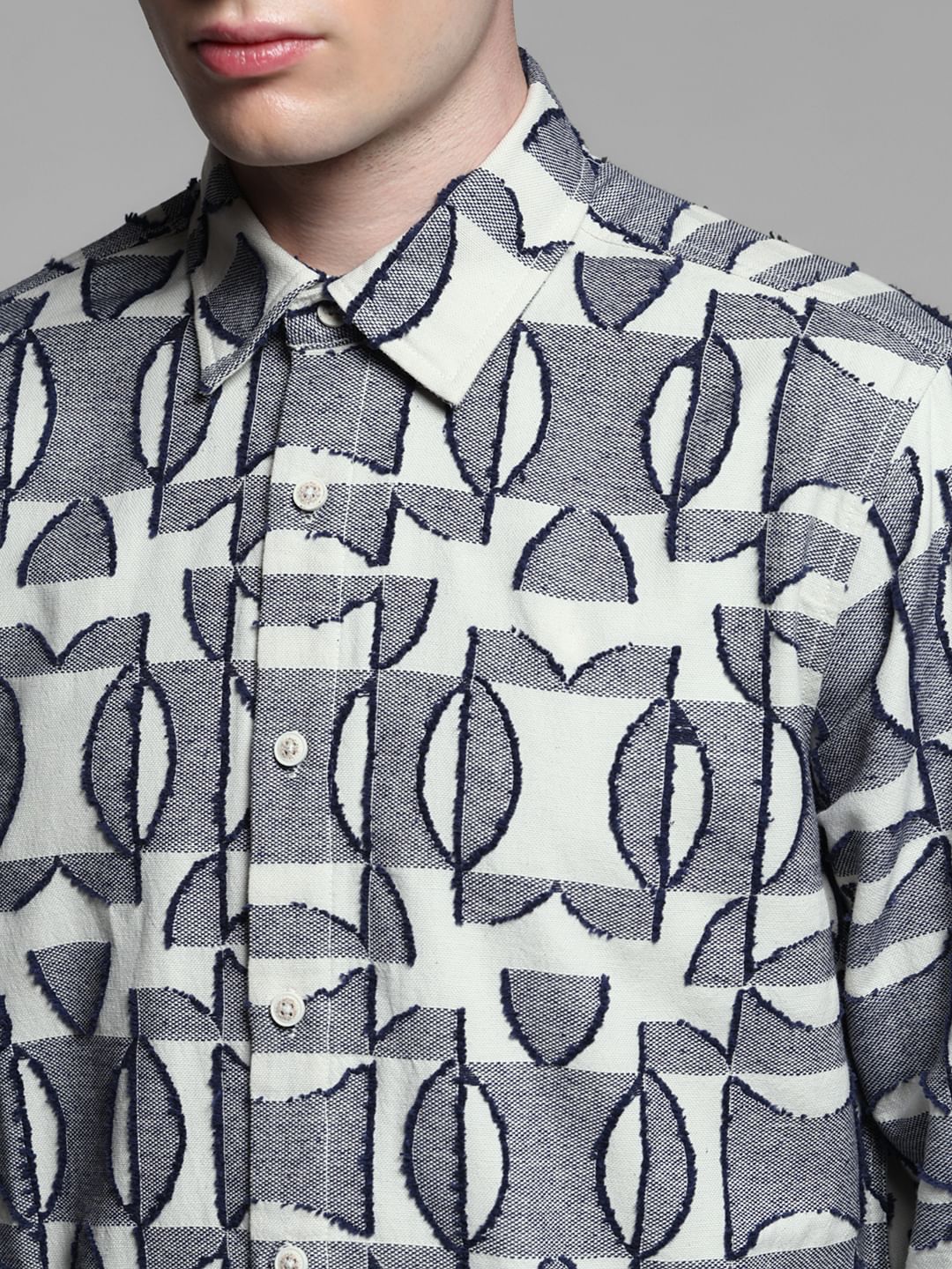 Grey Jacquard Printed Cotton Shirt