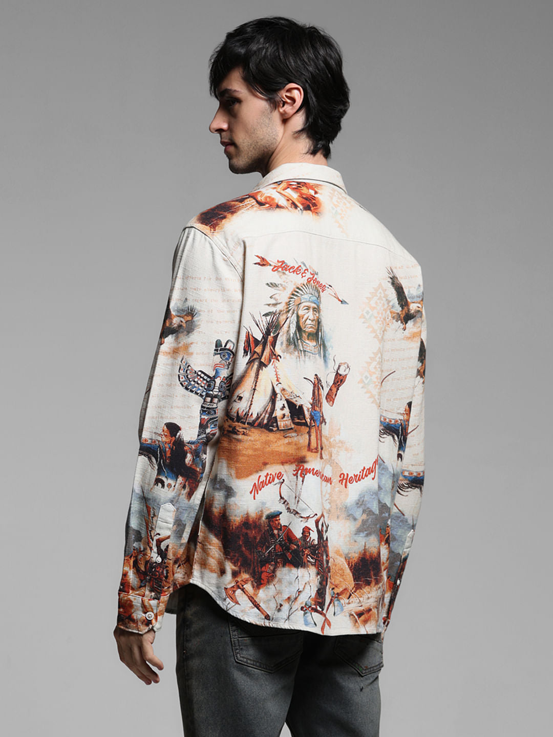 Brown Printed Cotton Full Sleeves Shirt