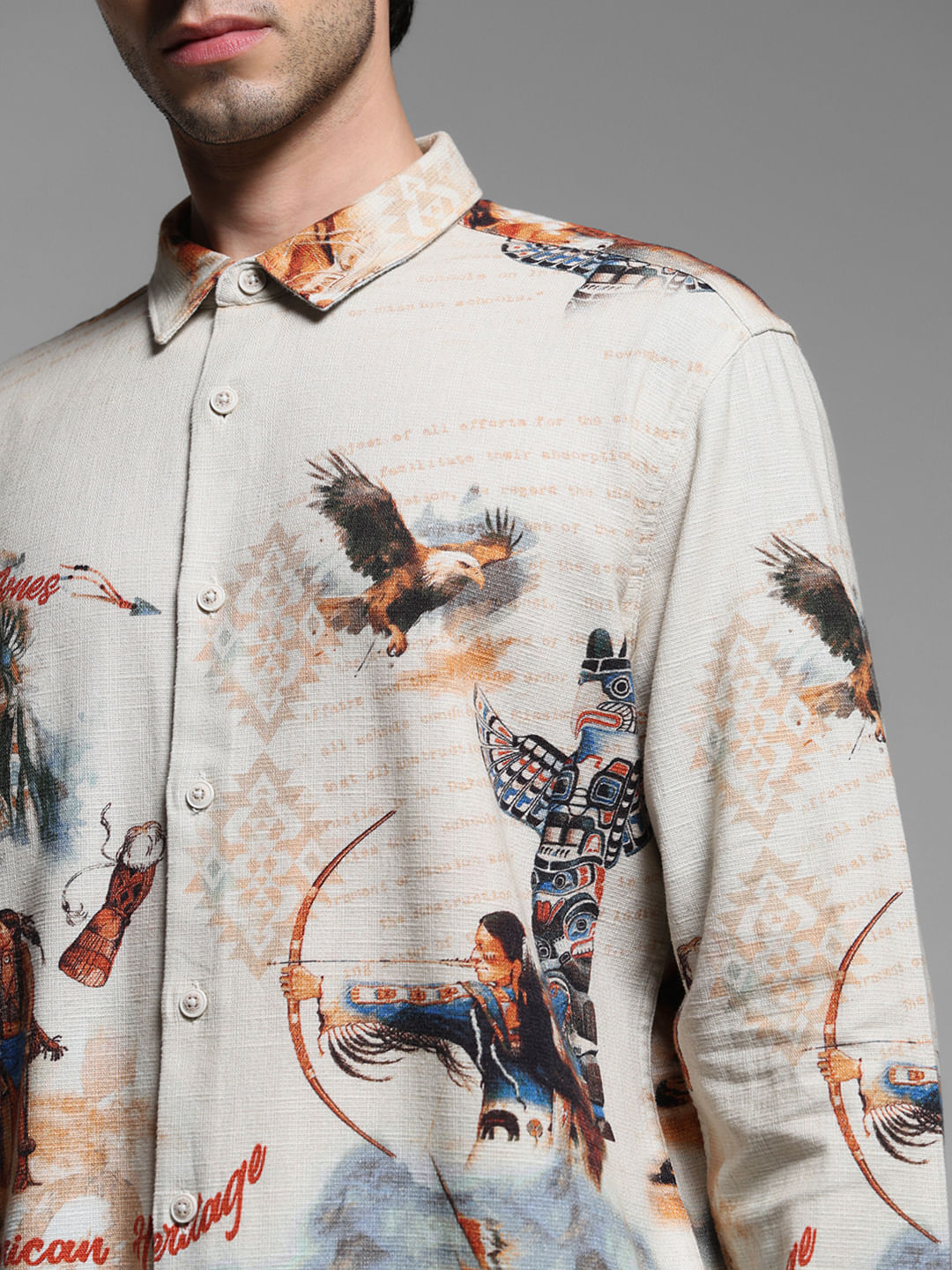 Brown Printed Cotton Full Sleeves Shirt