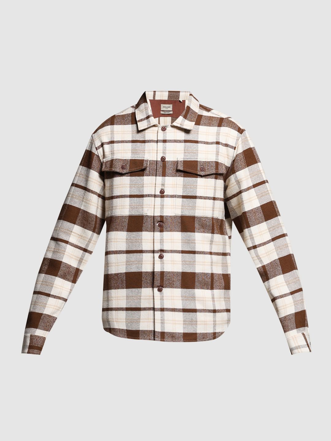 Beige Flannel Check Shacket