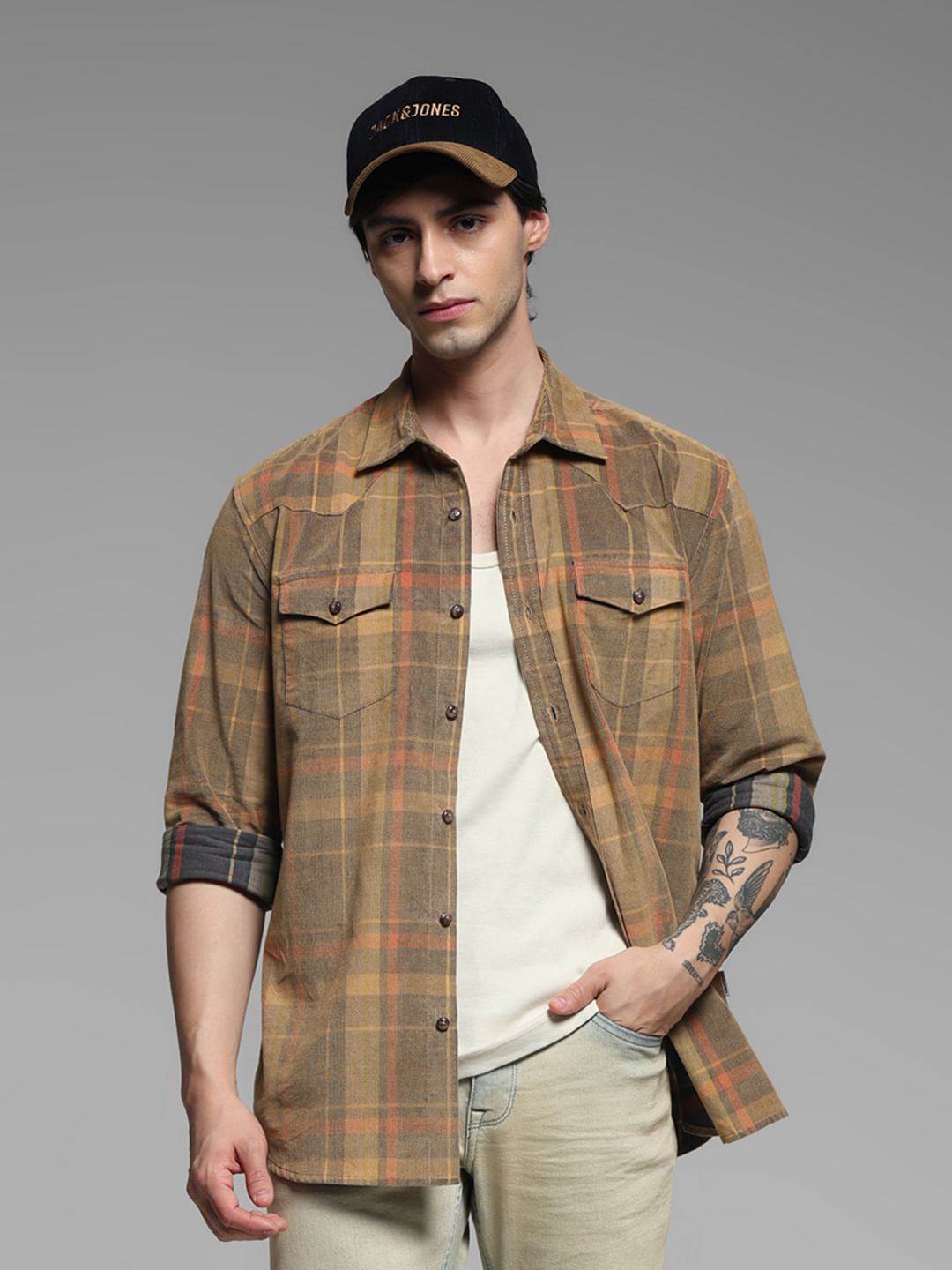 Yellow Check Corduroy Shirt - S