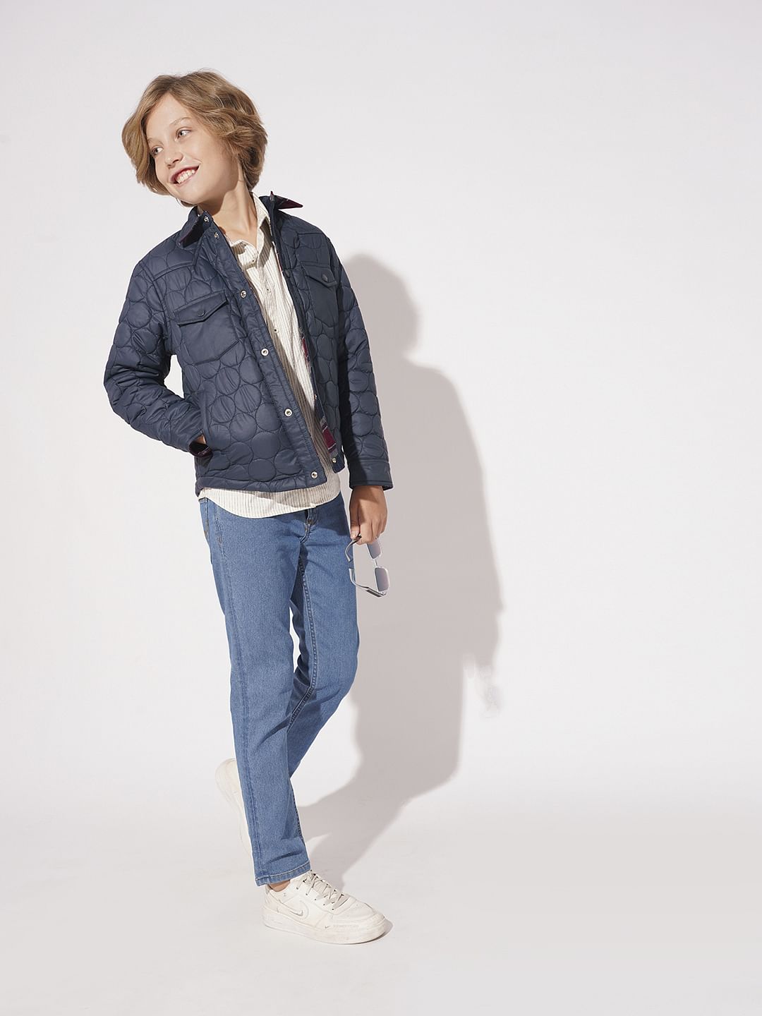 Boys Navy Blue Cotton Reversible Jacket