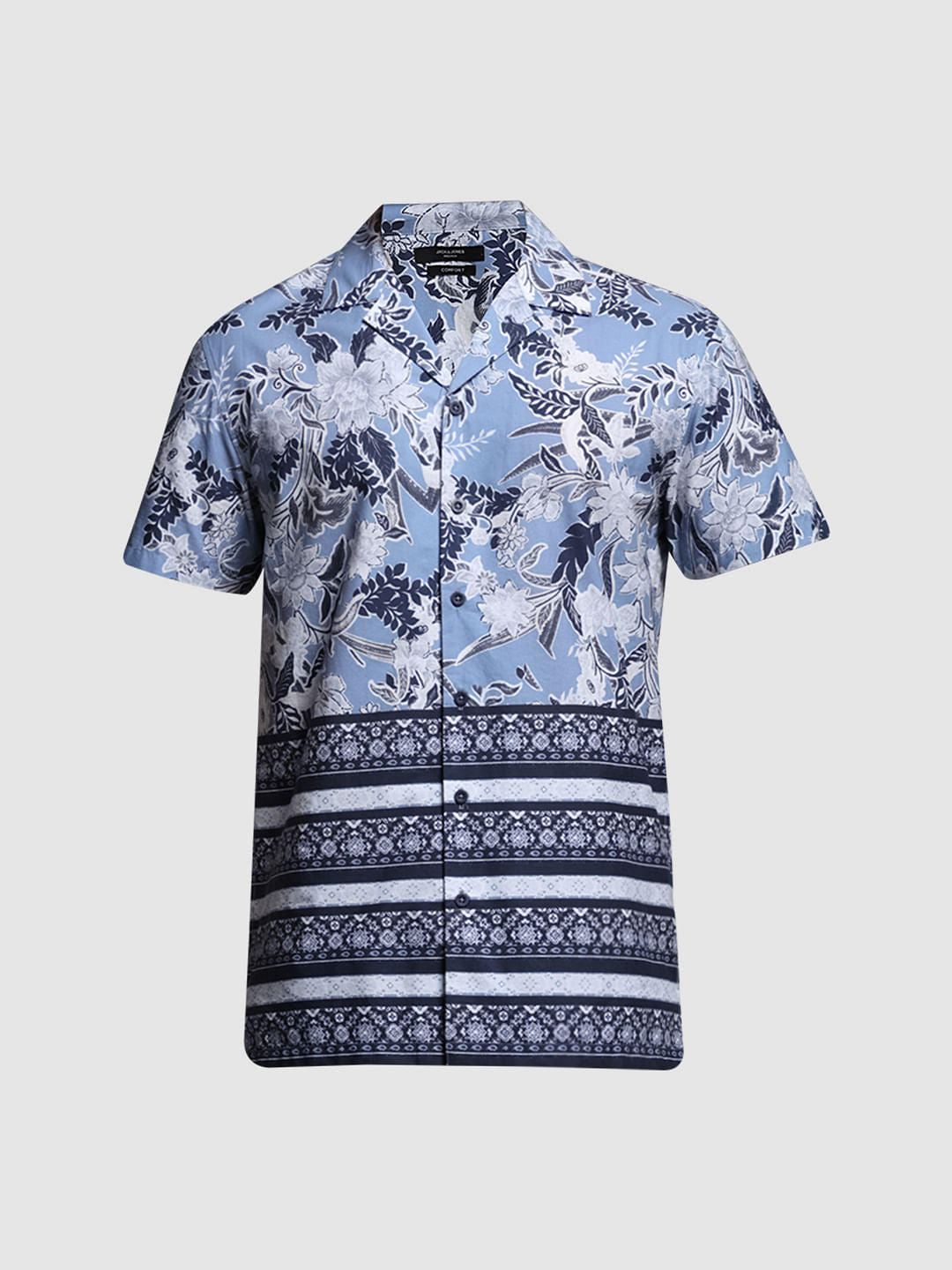 Blue Floral Short Sleeves Shirt