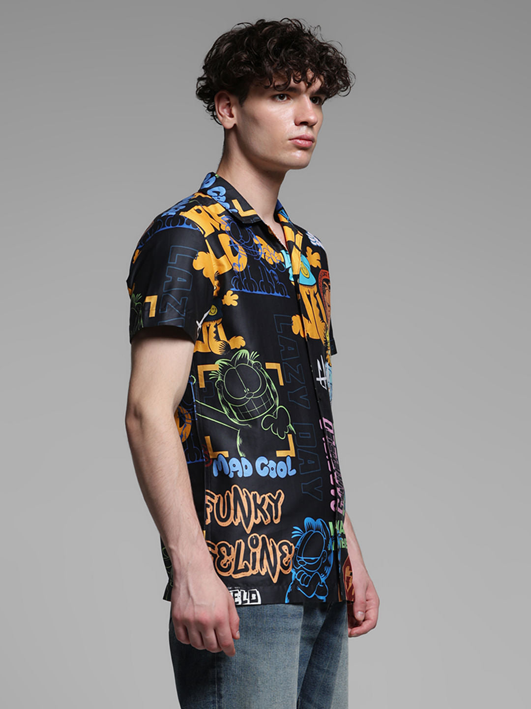 JACK&JONES X GARFIELD Black Graphic Print Shirt