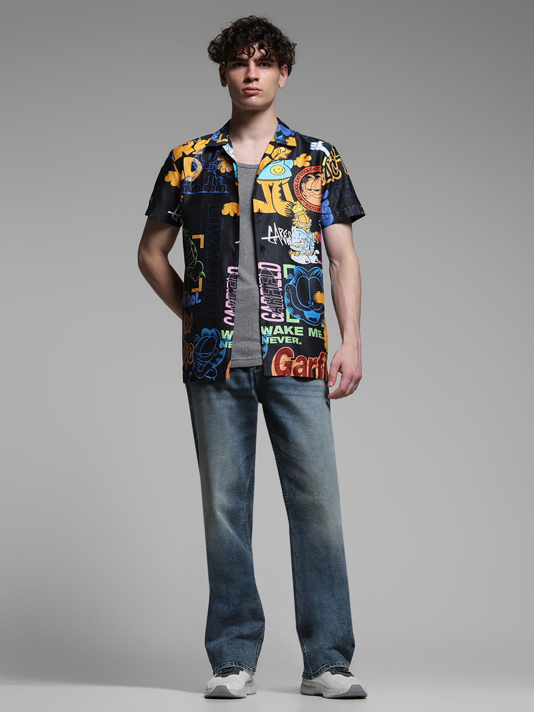 JACK&JONES X GARFIELD Black Graphic Print Shirt