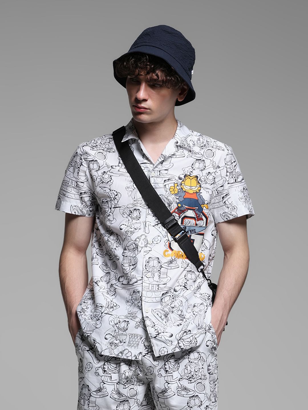 JACK&JONES X GARFIELD White Printed Co-ord Set Shirt - S
