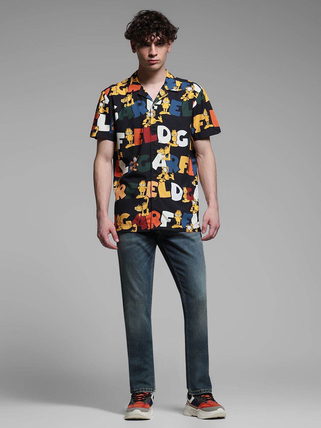 X GARFIELD Black Typographic Print Shirt