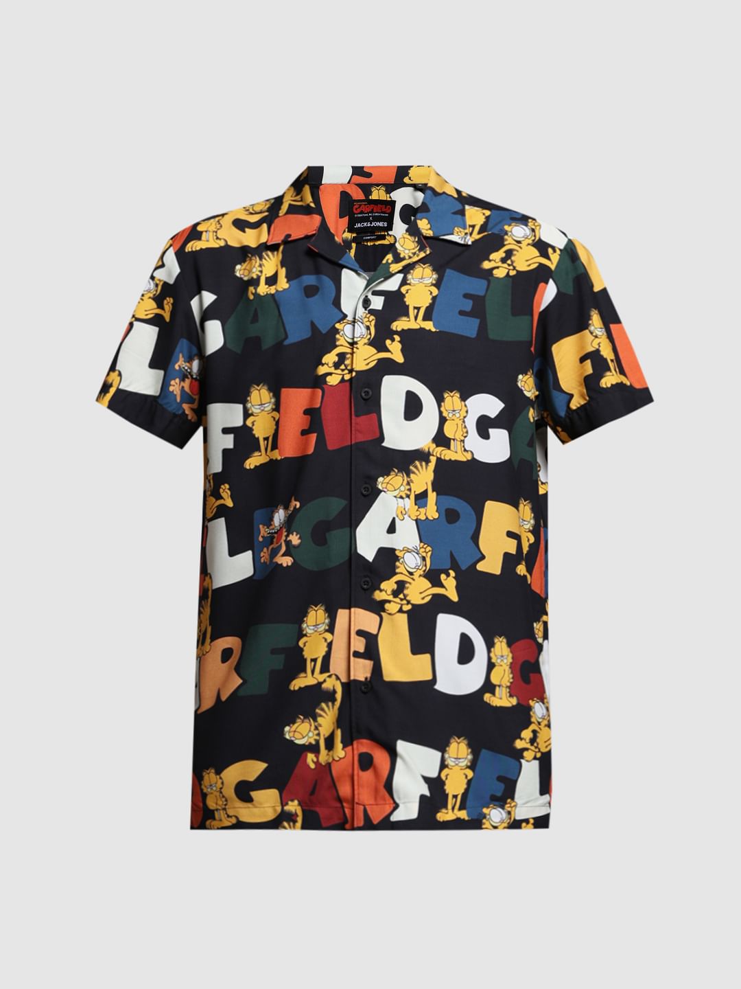ユニオンジャック fuckthisindustry flexwitme X GARFIELD Black Typographic Print Shirt