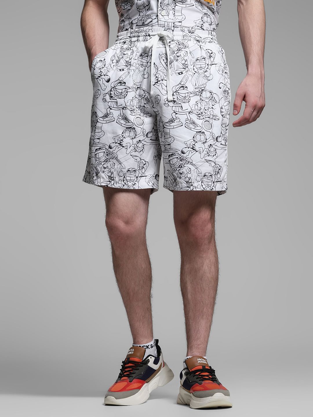 JACK&JONES X GARFIELD White Printed Co-ord Set Shorts - S