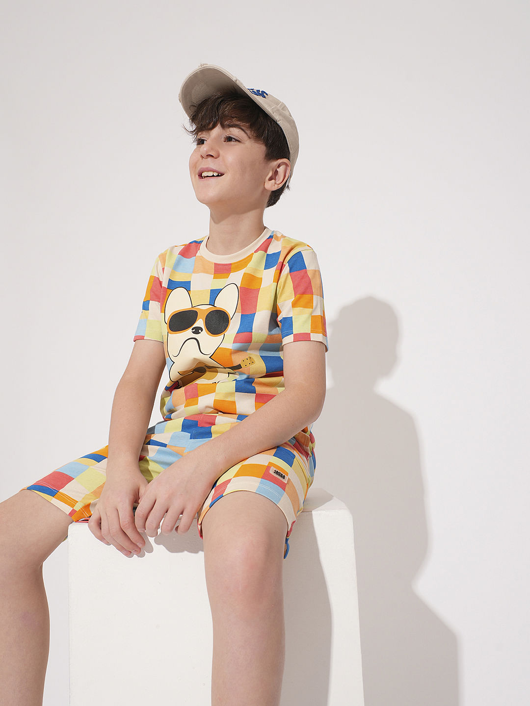 Boys Beige Check Co-ord Set T-shirt - 4/5Y