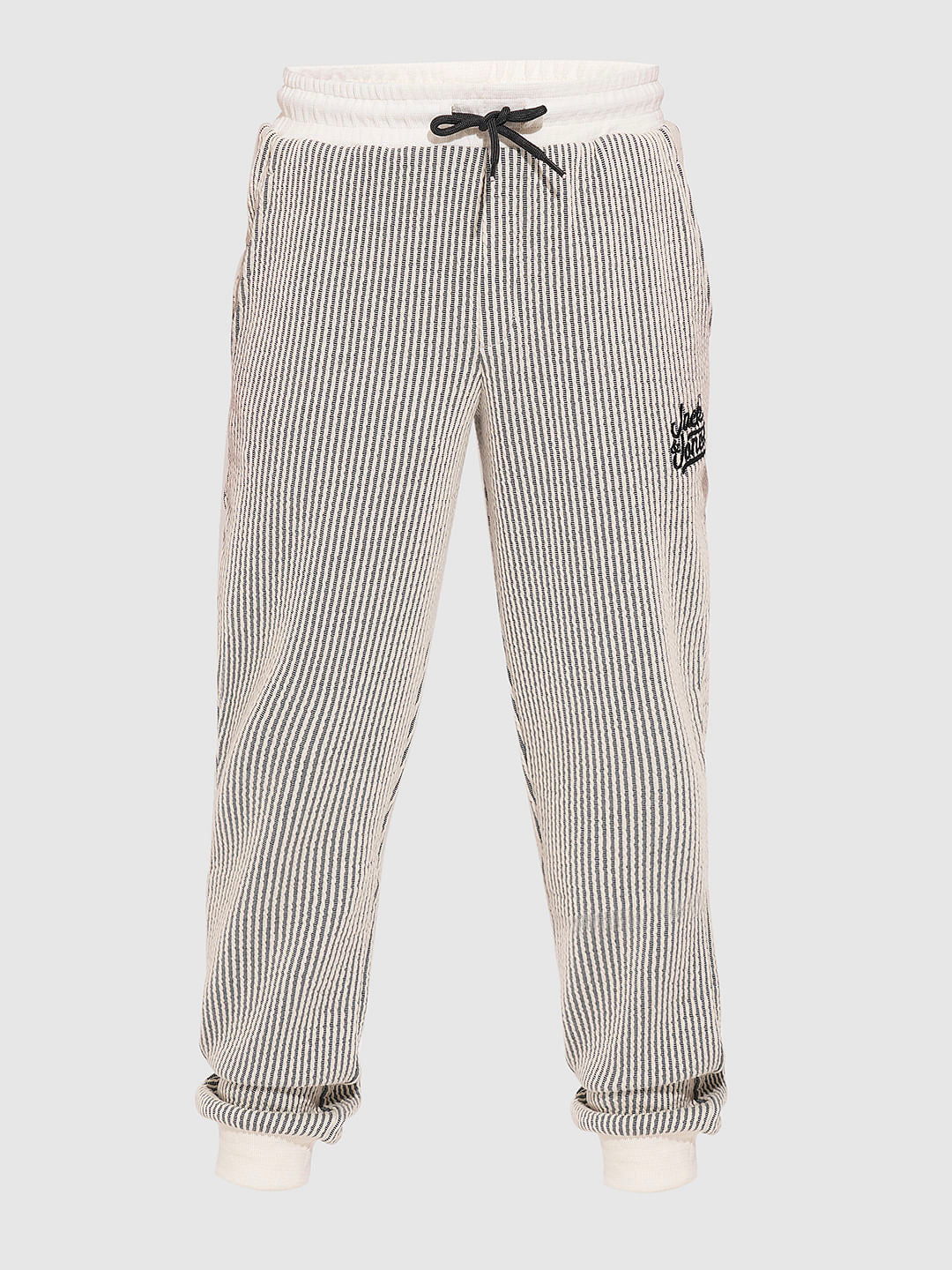 Boys White Striped Co-ord Set Sweatpants
