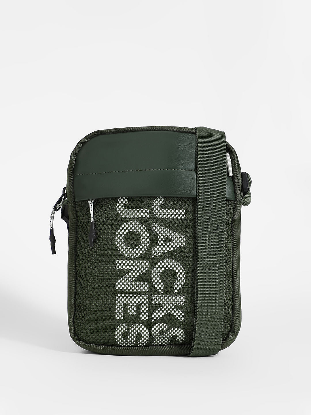 Green Logo Print Sling Bag