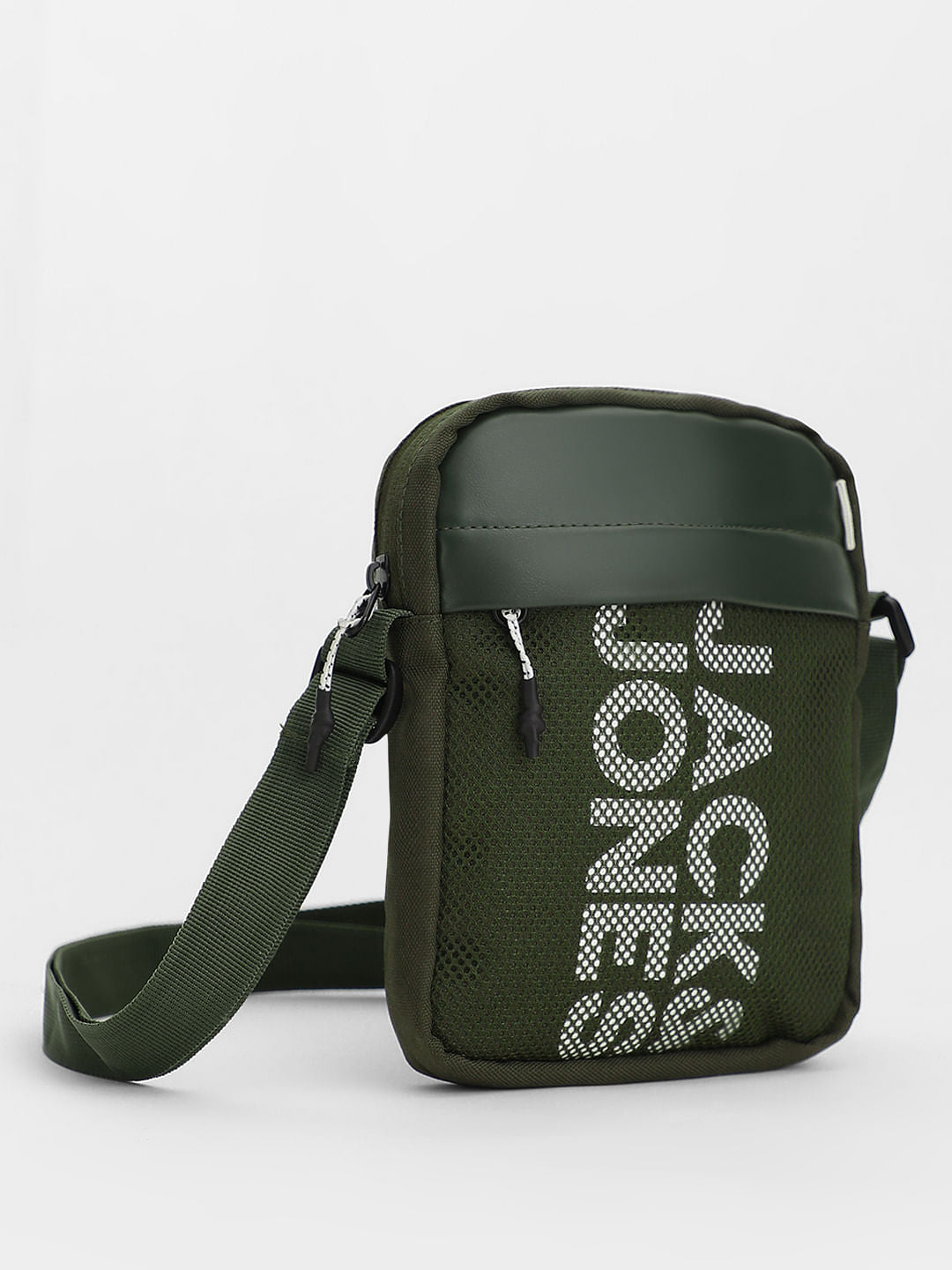 Green Logo Print Sling Bag