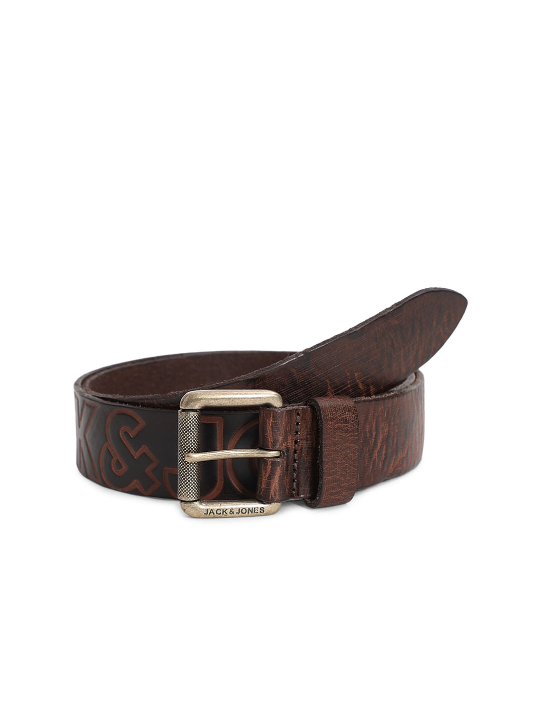 Brown Logo Print Leather Belt - 44