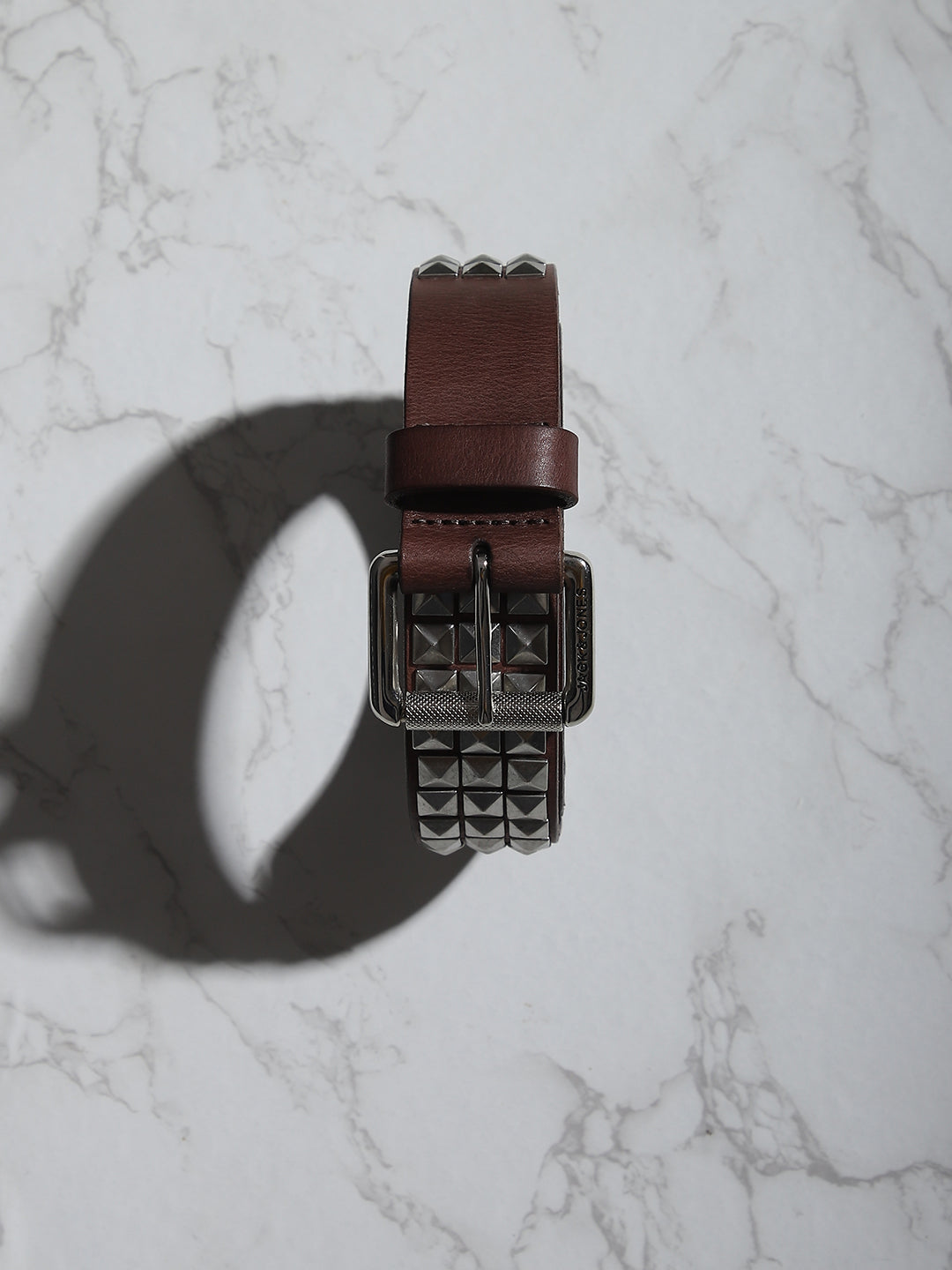 Studded Leather Belt - Dark Brown - 95 cm