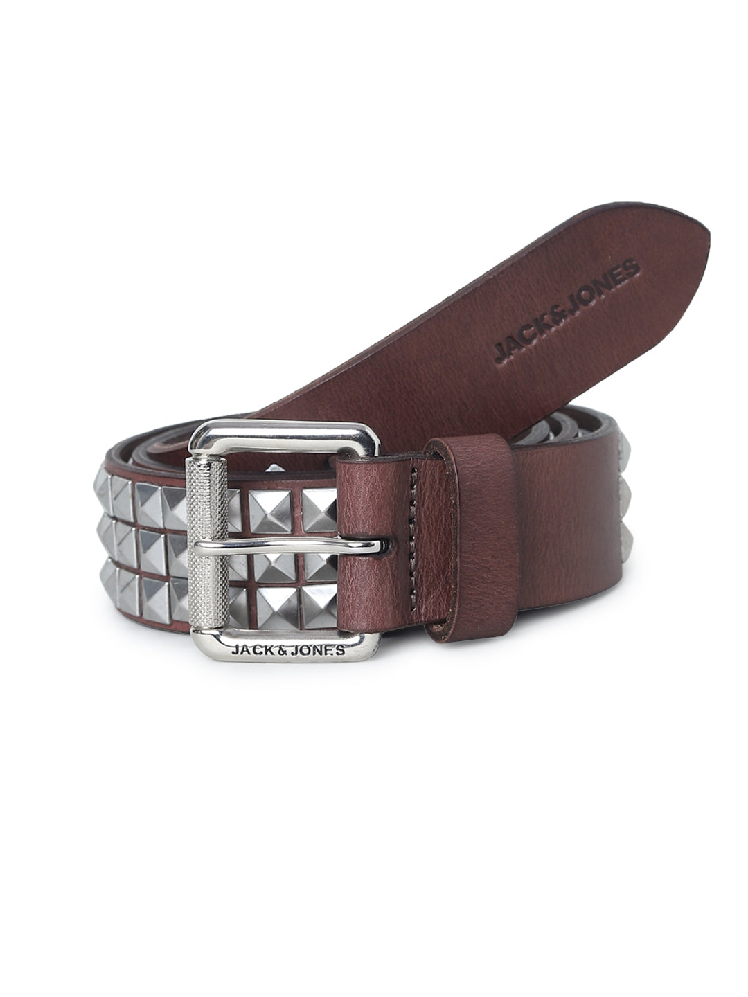 Studded Leather Belt - Dark Brown