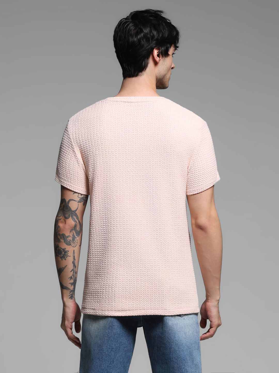 Pink Jacquard Crew Neck T-shirt