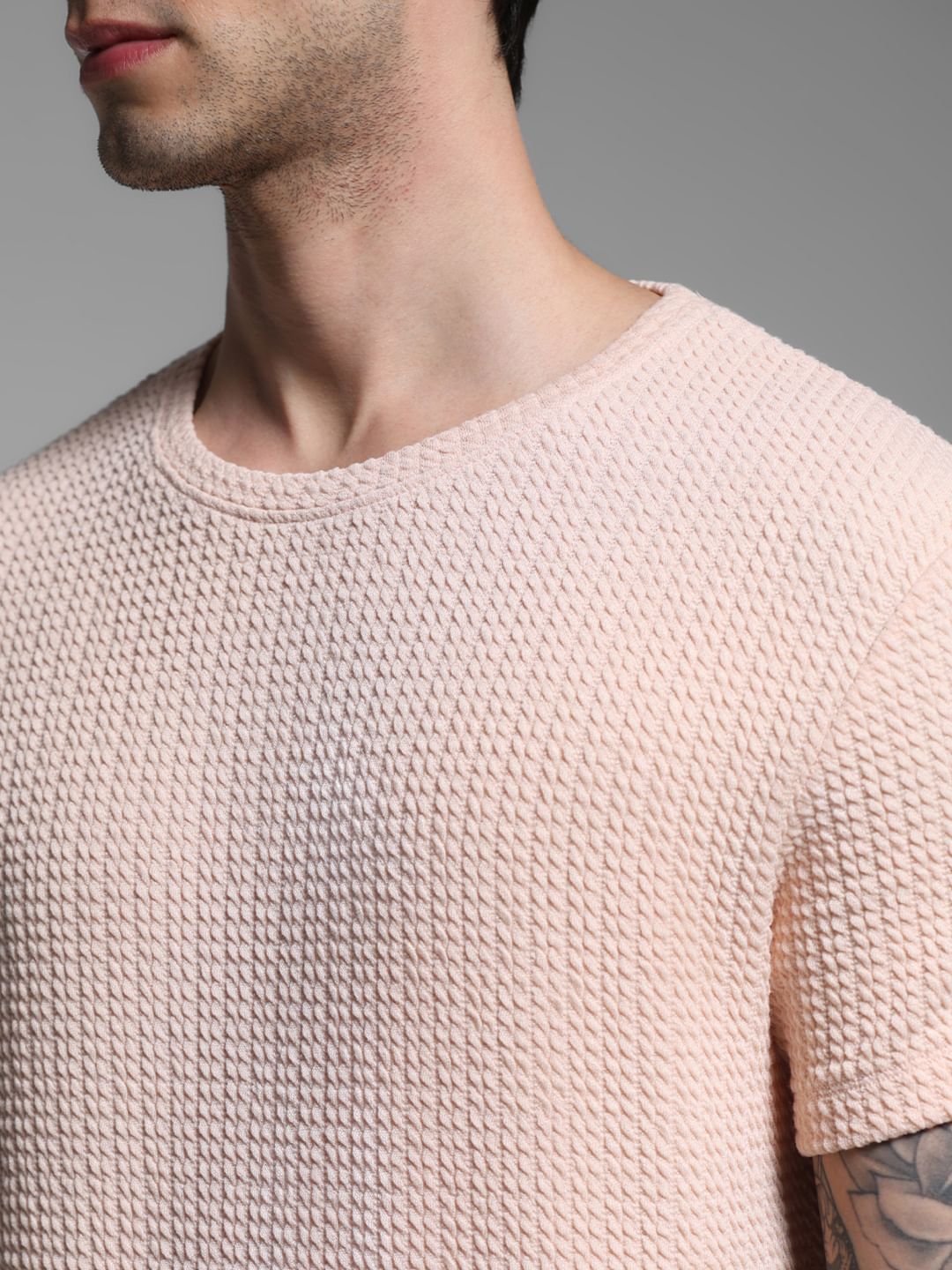 Pink Jacquard Crew Neck T-shirt