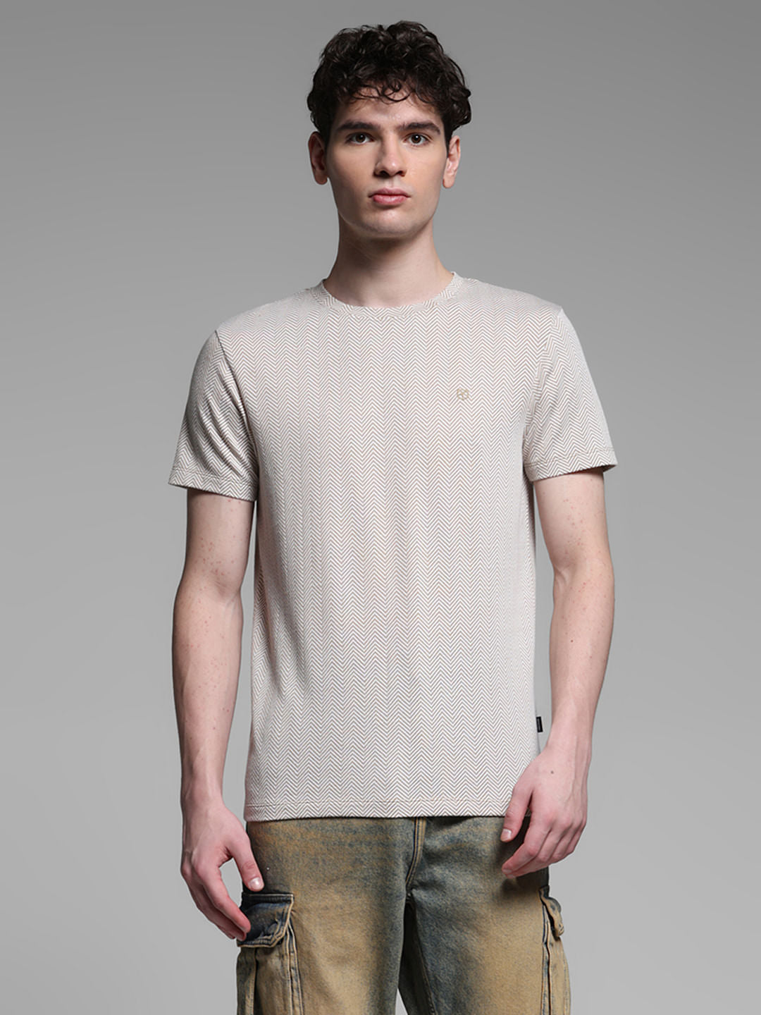 BEIGE PRINTED T-SHIRT