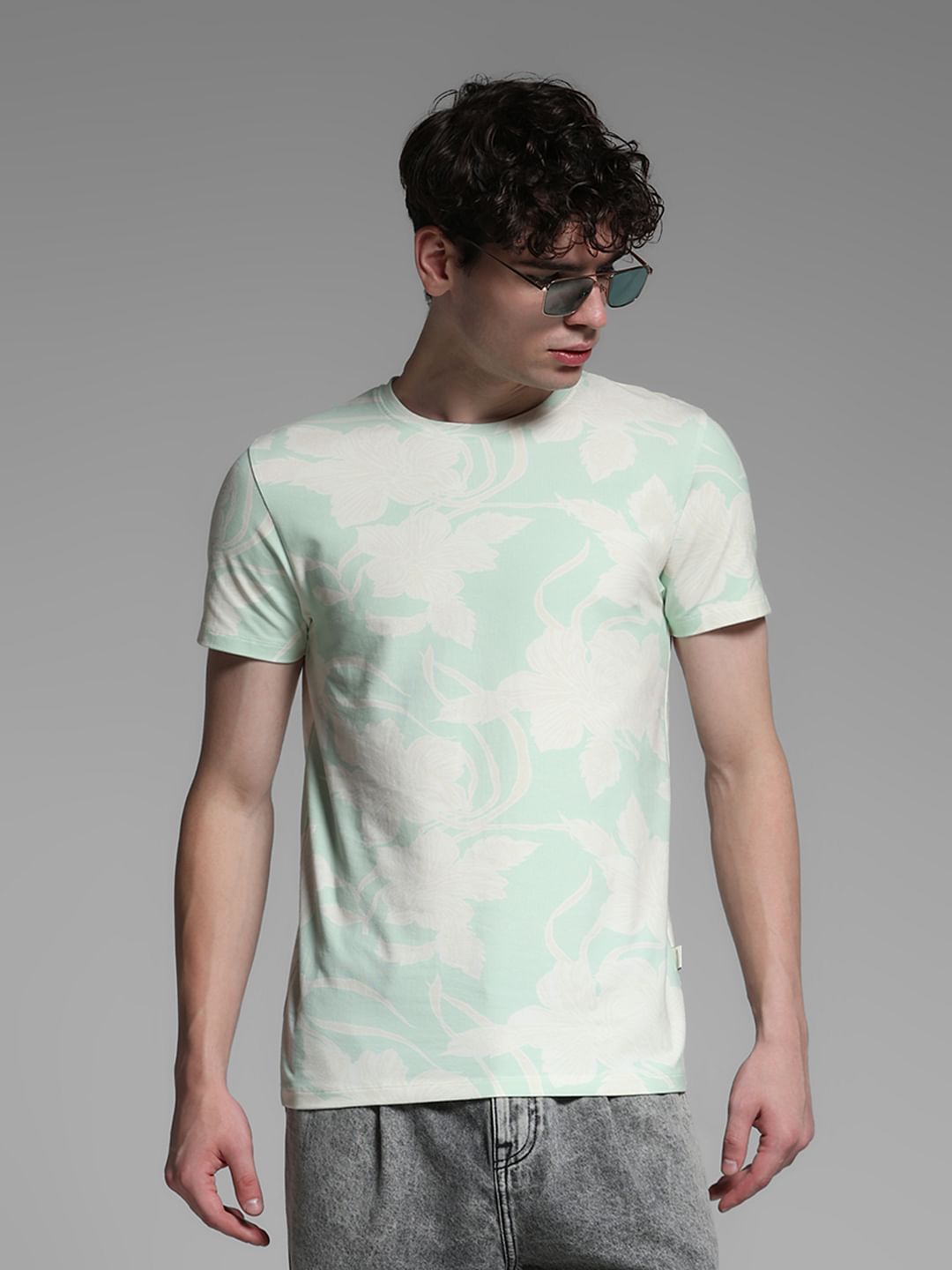 Light Green Printed Crew Neck T-shirt